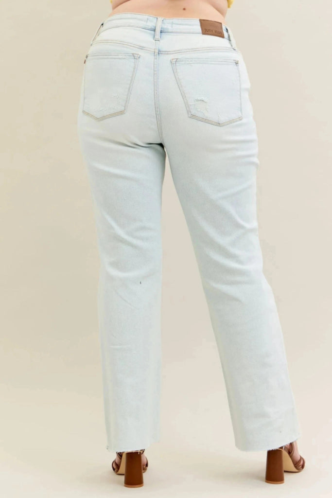 Judy Blue Full Size Destroy & Fray Hem Bootcut Jeans Plus Size - Light by Trendsi from FREYA’S CLOSET