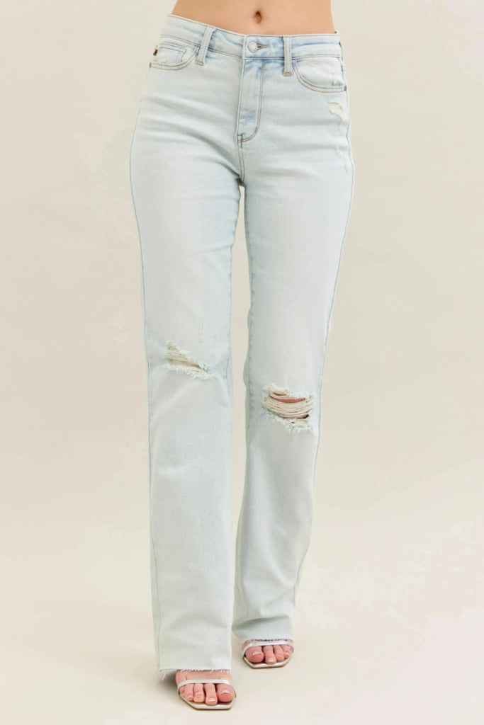 Judy Blue Full Size Destroy & Fray Hem Bootcut Jeans Plus Size - Light by Trendsi from FREYA’S CLOSET