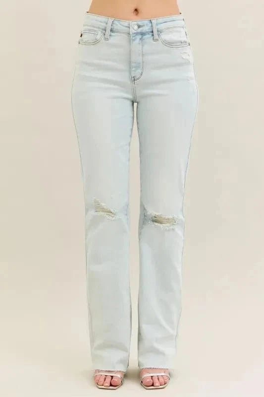 Judy Blue Full Size Destroy & Fray Hem Bootcut Jeans Plus Size - Light by Trendsi from FREYA’S CLOSET