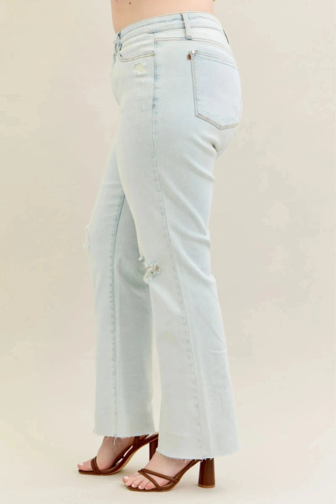 Judy Blue Full Size Destroy & Fray Hem Bootcut Jeans Plus Size - Light by Trendsi from FREYA’S CLOSET