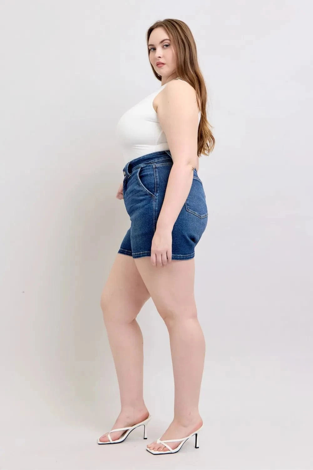 Trendsi Judy Blue Full Size Double Button Waistband Denim Shorts Plus Size
