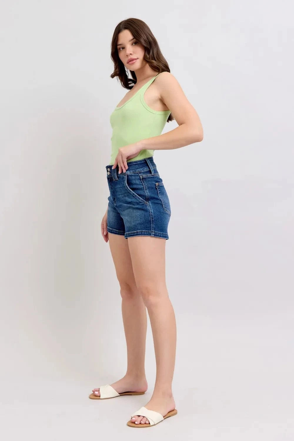 Trendsi Judy Blue Full Size Double Button Waistband Denim Shorts Plus Size