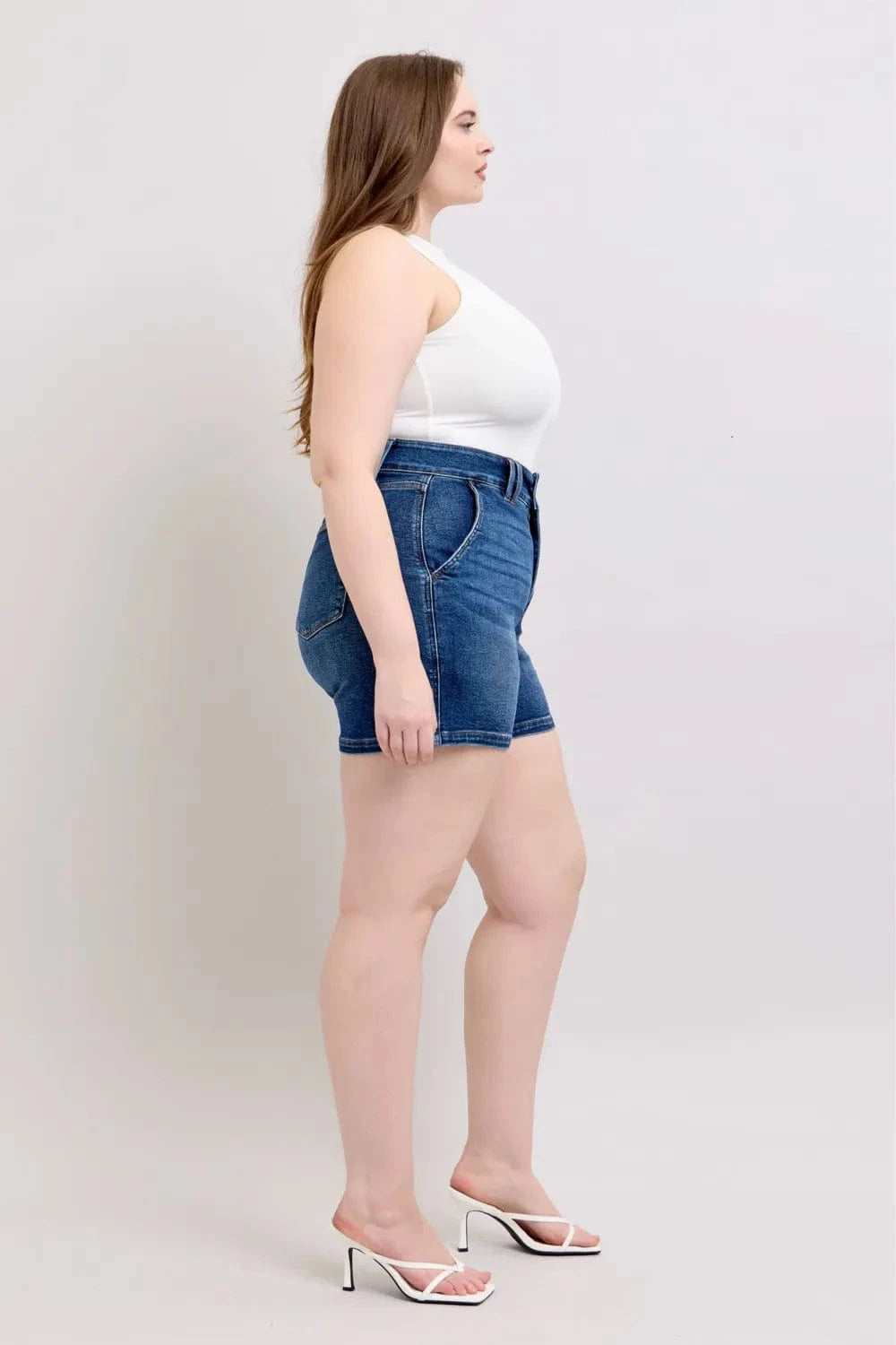 Trendsi Judy Blue Full Size Double Button Waistband Denim Shorts Plus Size