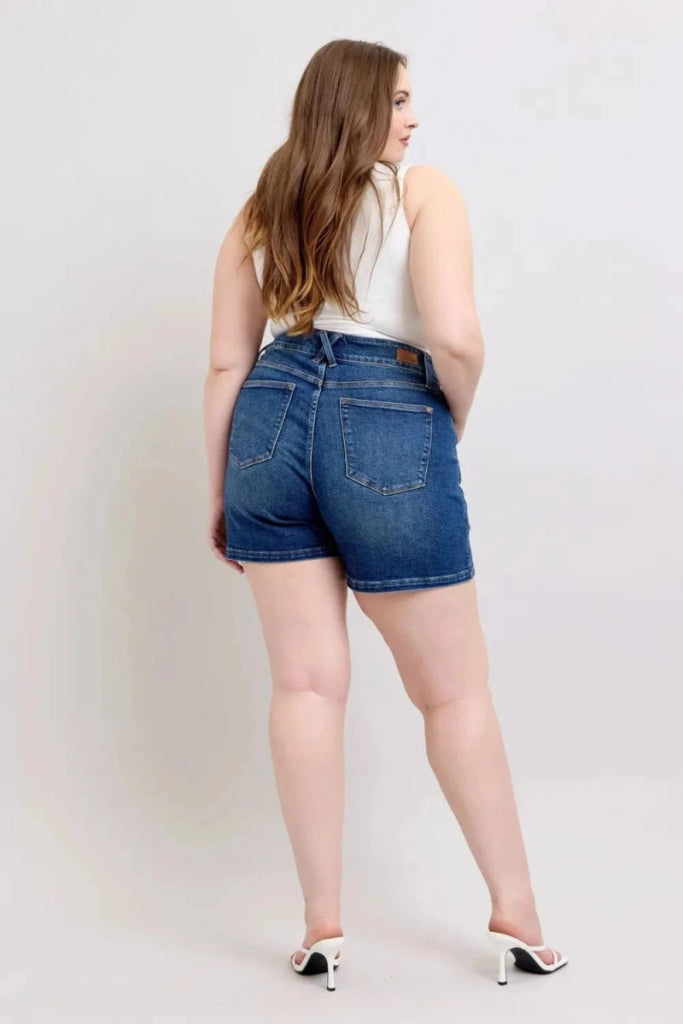 Judy Blue Full Size Double Button Waistband Denim Shorts Plus Size - Dark by Trendsi from FREYA’S CLOSET