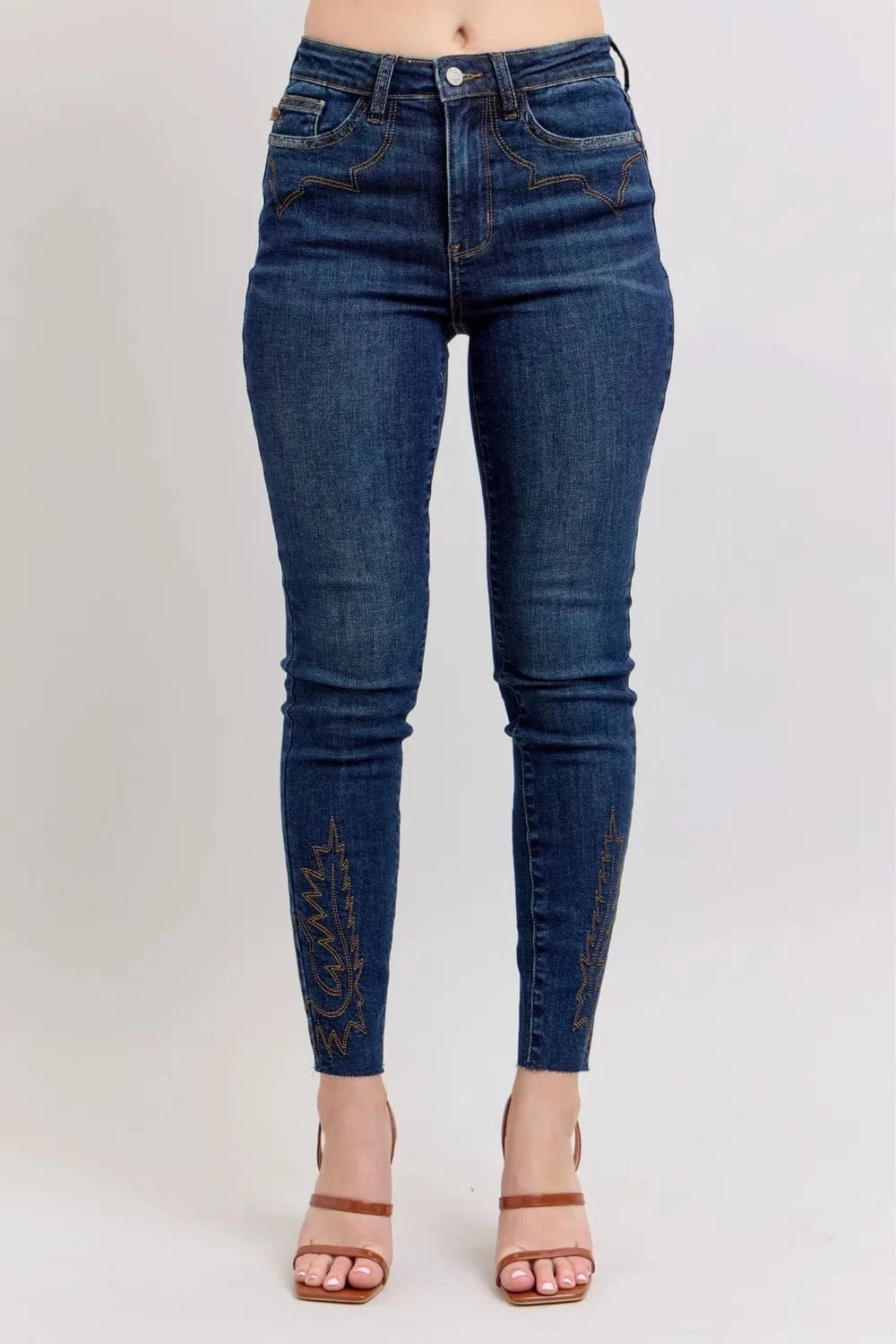 Trendsi Jeans Dark / 0(24) Judy Blue Full Size Embroidered High Rise Skinny Jeans Plus Size