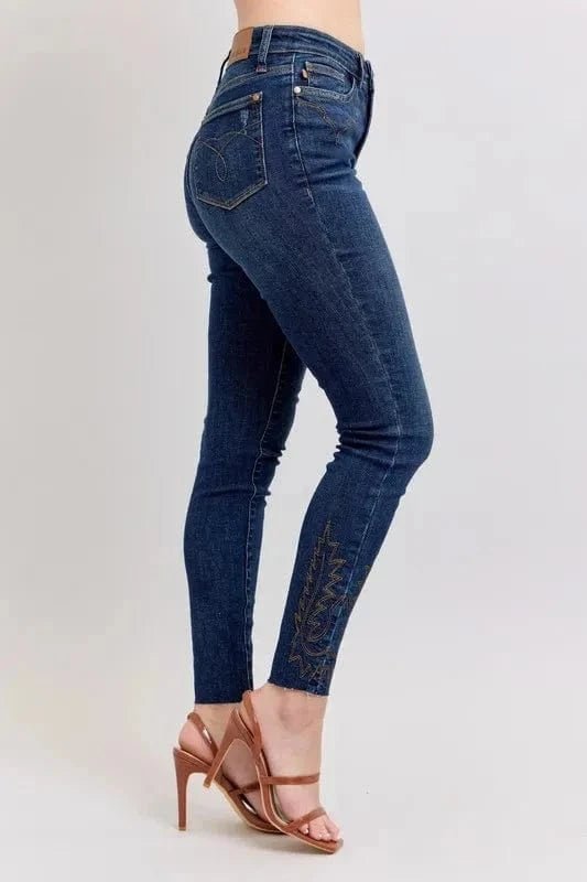 Judy Blue Full Size Embroidered High Rise Skinny Jeans Plus Size - Dark by Trendsi from FREYA’S CLOSET