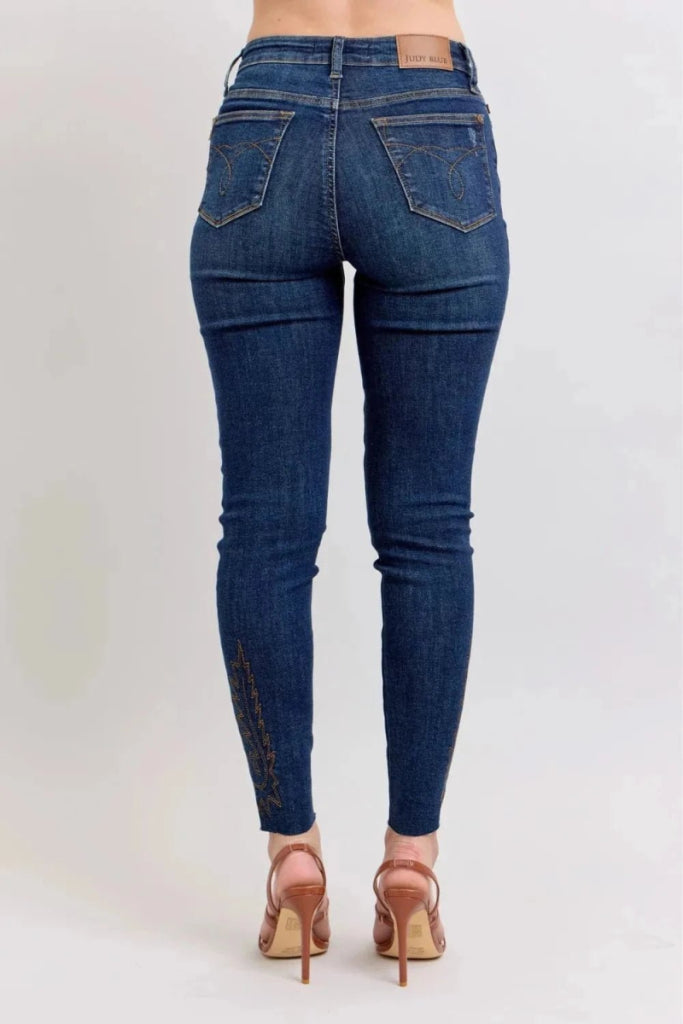 Judy Blue Full Size Embroidered High Rise Skinny Jeans Plus Size - Dark by Trendsi from FREYA’S CLOSET