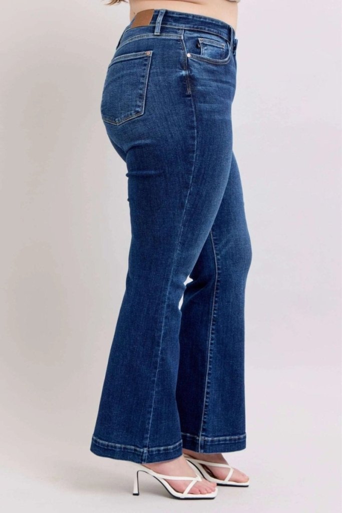 Judy Blue Full Size High Rise Flare Jeans with Pockets Plus Size – Dark by Trendsi from FREYA’S CLOSET