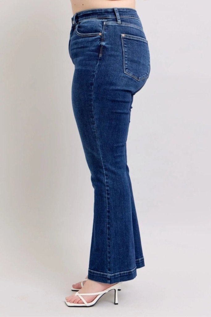 Judy Blue Full Size High Rise Flare Jeans with Pockets Plus Size - Dark by Trendsi from FREYA’S CLOSET