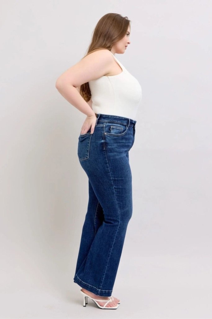 Judy Blue Full Size High Rise Flare Jeans with Pockets Plus Size - Dark by Trendsi from FREYA’S CLOSET