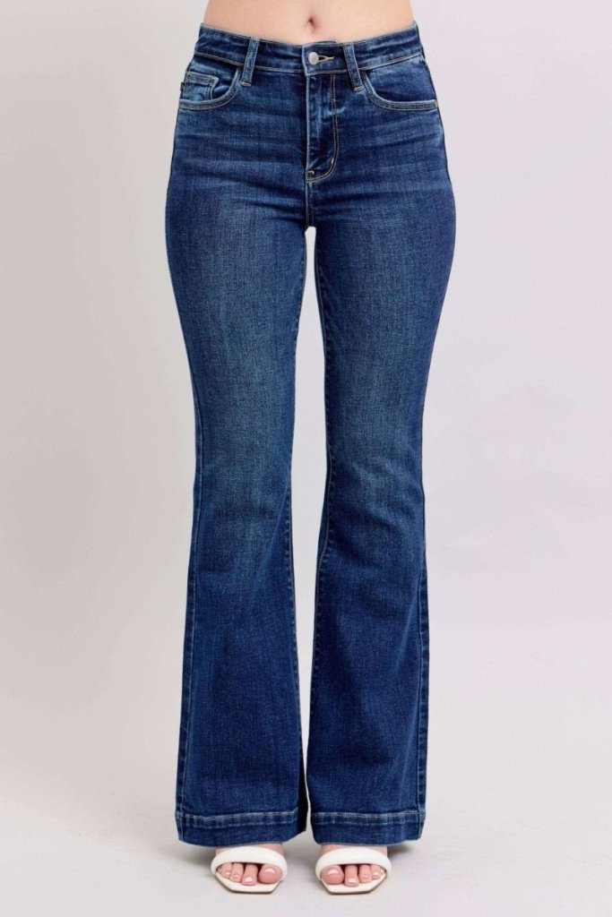 Judy Blue Full Size High Rise Flare Jeans with Pockets Plus Size - Dark by Trendsi from FREYA’S CLOSET