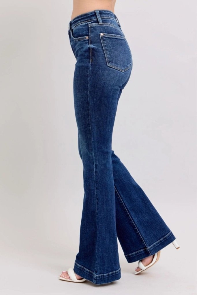 Judy Blue Full Size High Rise Flare Jeans with Pockets Plus Size – Dark by Trendsi from FREYA’S CLOSET