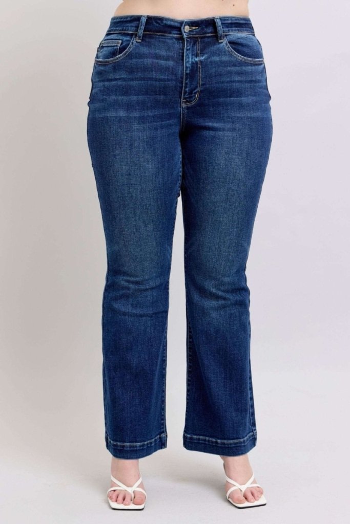 Judy Blue Full Size High Rise Flare Jeans with Pockets Plus Size - Dark by Trendsi from FREYA’S CLOSET