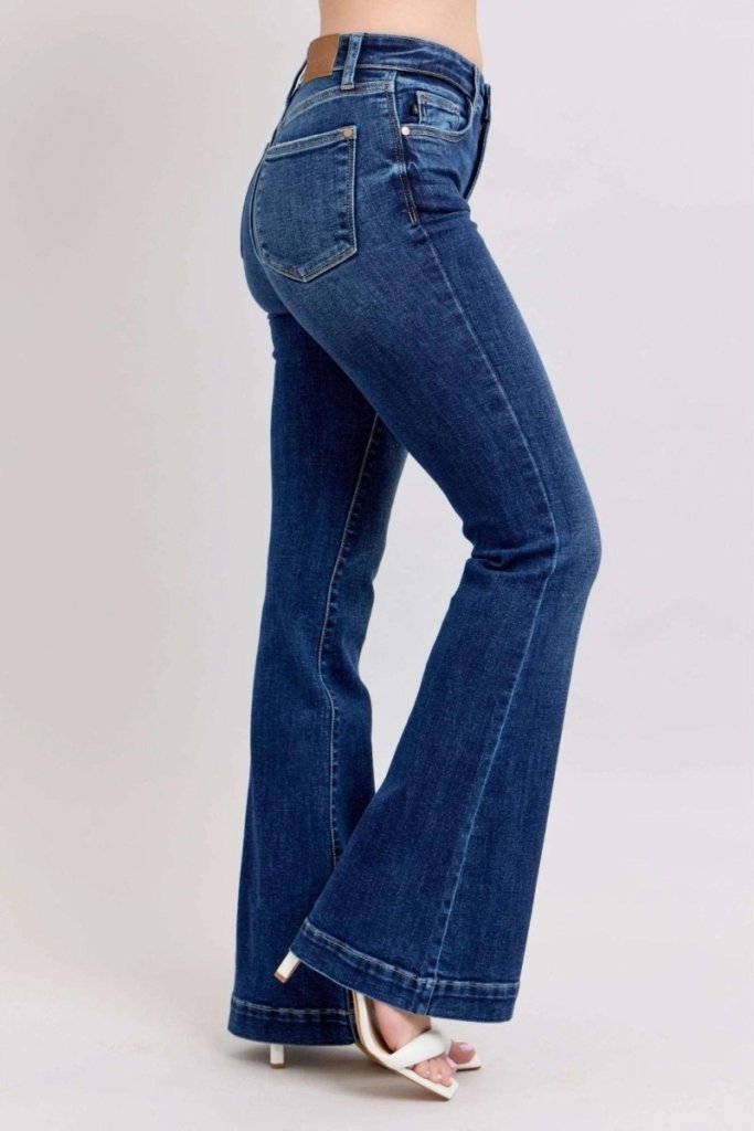 Judy Blue Full Size High Rise Flare Jeans with Pockets Plus Size - Dark by Trendsi from FREYA’S CLOSET