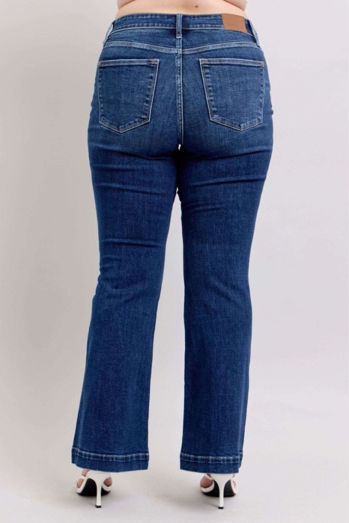 Judy Blue Full Size High Rise Flare Jeans with Pockets Plus Size - Dark by Trendsi from FREYA’S CLOSET