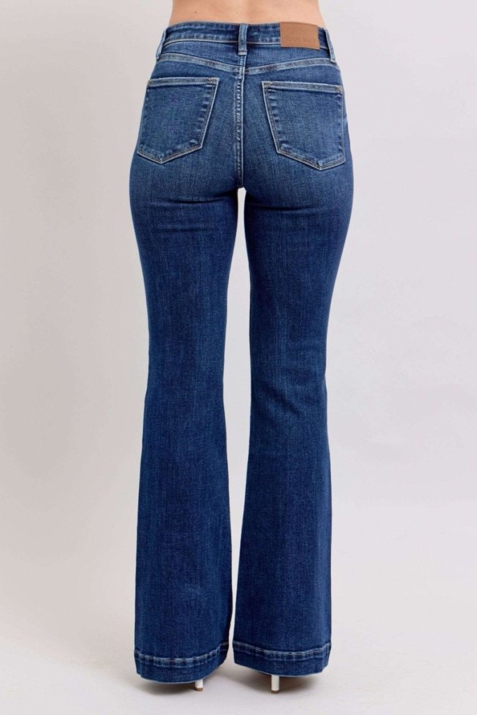Judy Blue Full Size High Rise Flare Jeans with Pockets Plus Size - Dark by Trendsi from FREYA’S CLOSET