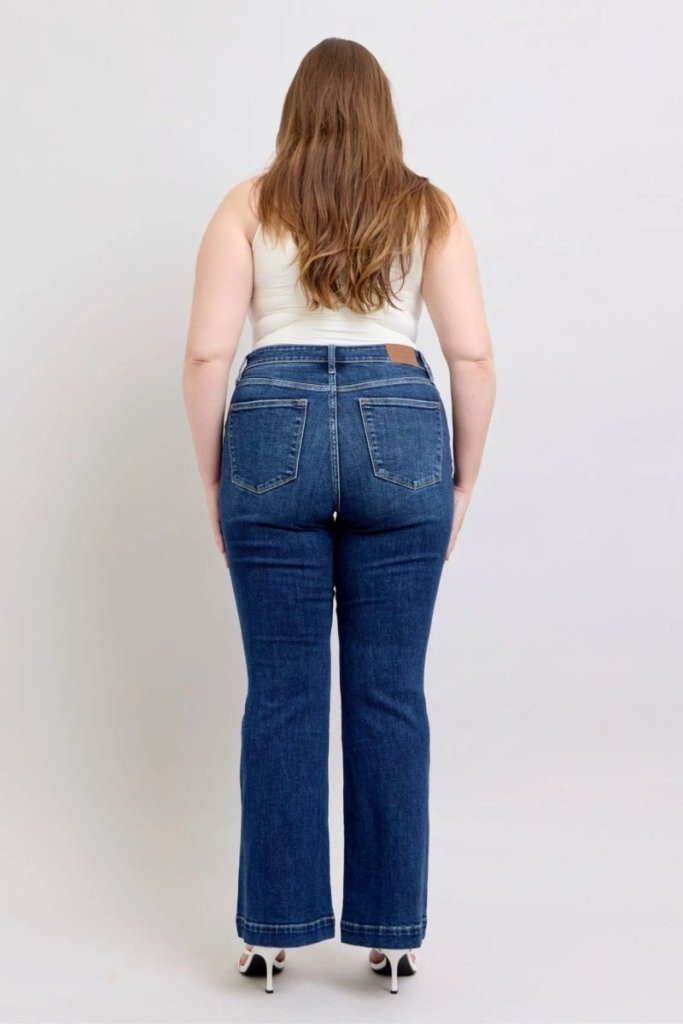 Judy Blue Full Size High Rise Flare Jeans with Pockets Plus Size - Dark by Trendsi from FREYA’S CLOSET