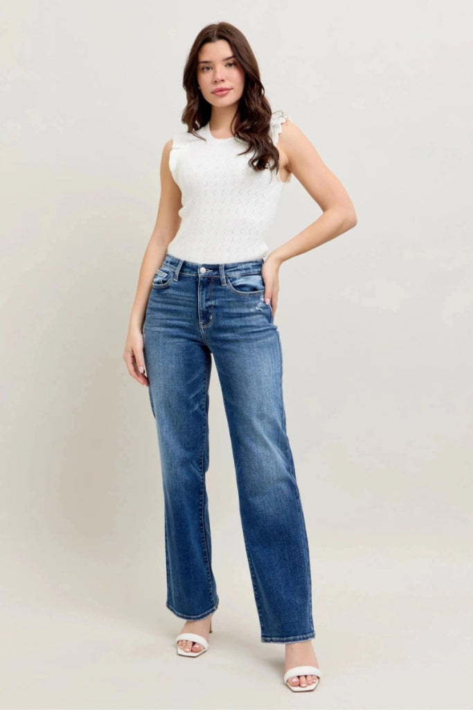 Judy Blue Full Size High Waist 90's Straight Leg Jeans Plus Size - DK by Trendsi from FREYA’S CLOSET