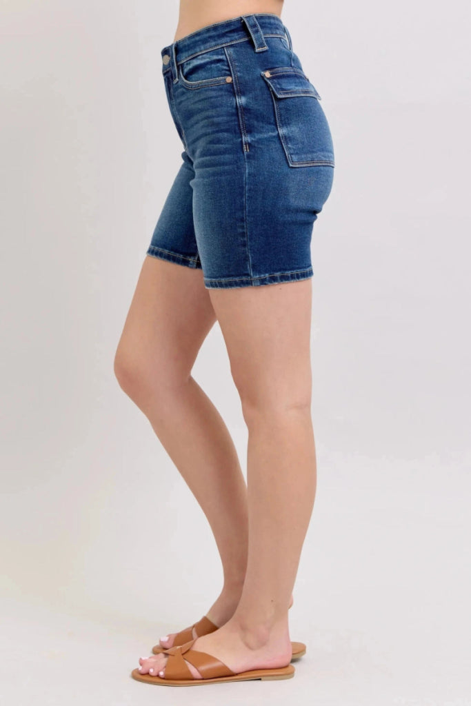 Judy Blue Full Size High Waist Bermudas Jeans W/ Back Flap Pockets Plus Size - DK by Trendsi from FREYA’S CLOSET