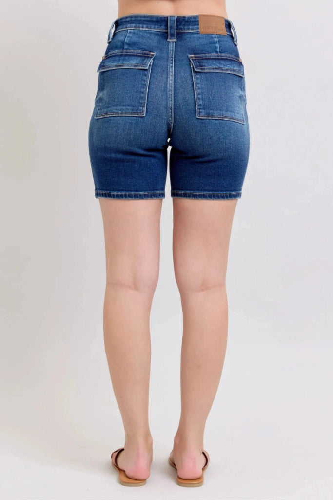 Judy Blue Full Size High Waist Bermudas Jeans W/ Back Flap Pockets Plus Size - DK by Trendsi from FREYA’S CLOSET
