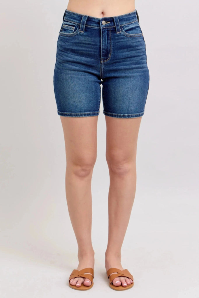 Judy Blue Full Size High Waist Bermudas Jeans W/ Back Flap Pockets Plus Size - DK by Trendsi from FREYA’S CLOSET