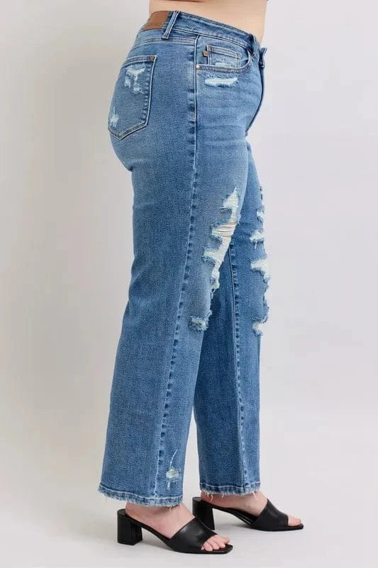 Trendsi Jeans Judy Blue Full Size High Waist Heavy Destroy Straight Jeans Plus Size