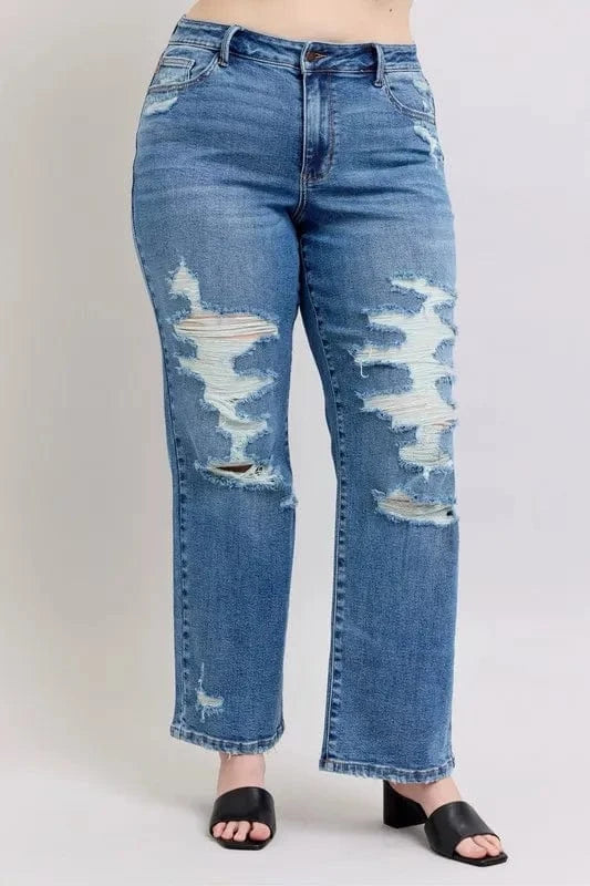 Trendsi Jeans Judy Blue Full Size High Waist Heavy Destroy Straight Jeans Plus Size