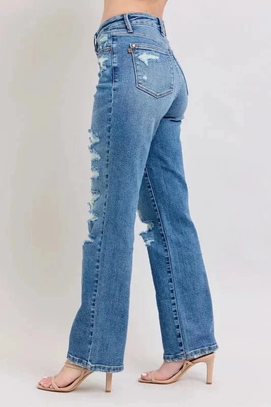 Judy Blue Full Size High Waist Heavy Destroy Straight Jeans Plus Size - MD by Trendsi from FREYA’S CLOSET