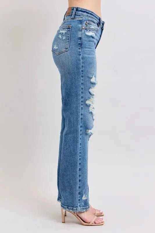 Judy Blue Full Size High Waist Heavy Destroy Straight Jeans Plus Size - MD by Trendsi from FREYA’S CLOSET