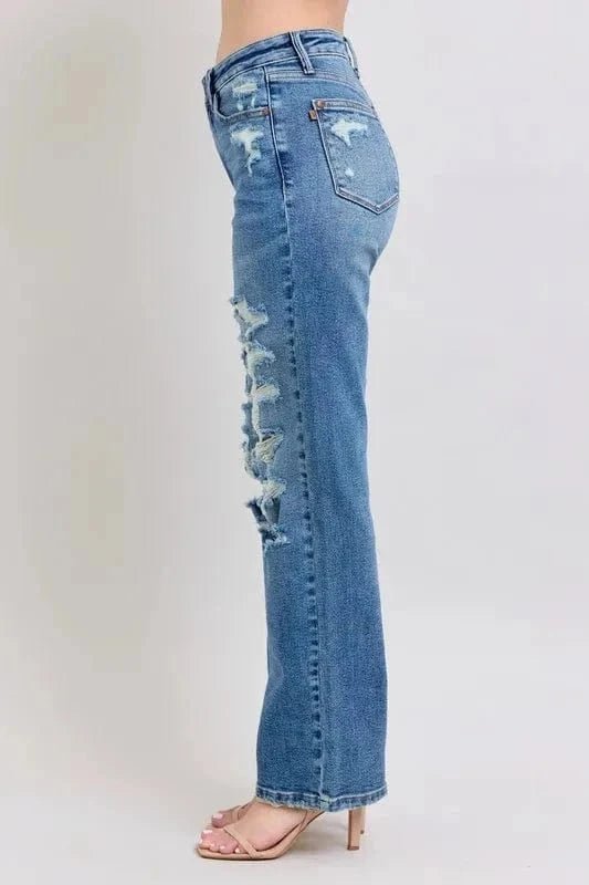 Judy Blue Full Size High Waist Heavy Destroy Straight Jeans Plus Size - MD by Trendsi from FREYA’S CLOSET