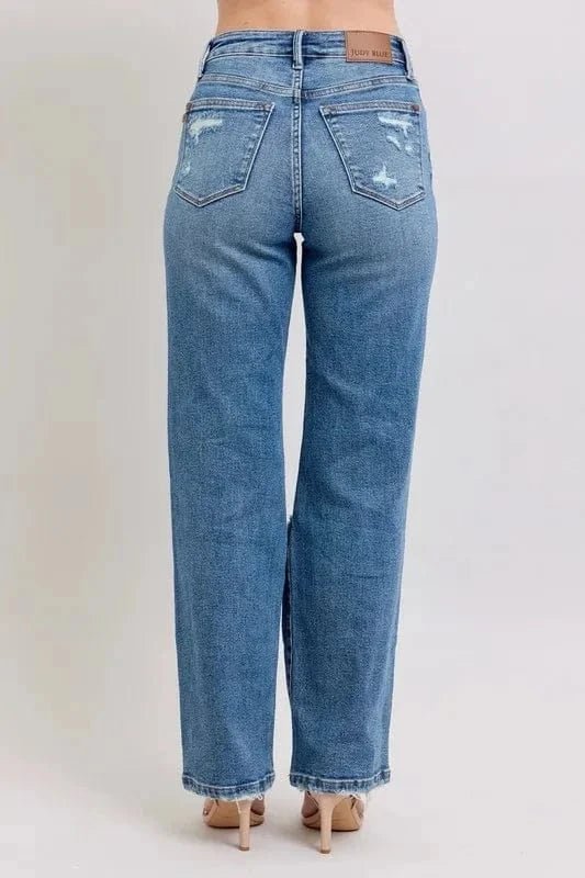 Judy Blue Full Size High Waist Heavy Destroy Straight Jeans Plus Size - MD by Trendsi from FREYA’S CLOSET