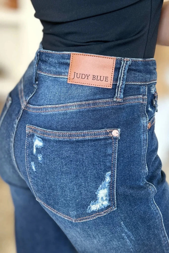 Judy Blue Full Size High Waist Rigid Magic Heavy Destroy Straight Jeans - Dark by Trendsi from FREYA’S CLOSET