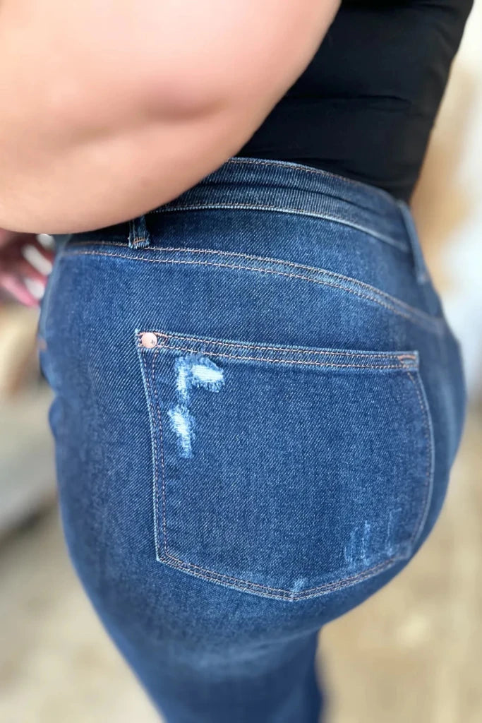 Judy Blue Full Size High Waist Rigid Magic Heavy Destroy Straight Jeans - Dark by Trendsi from FREYA’S CLOSET