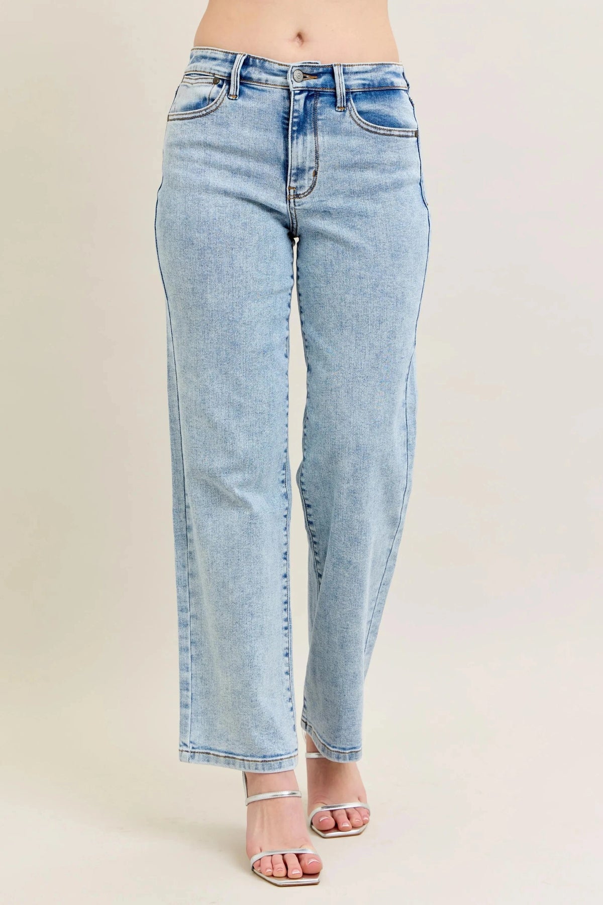 Trendsi Light / 0(24) Judy Blue Full Size High Waist Stone Wash Straight Jeans Plus Size