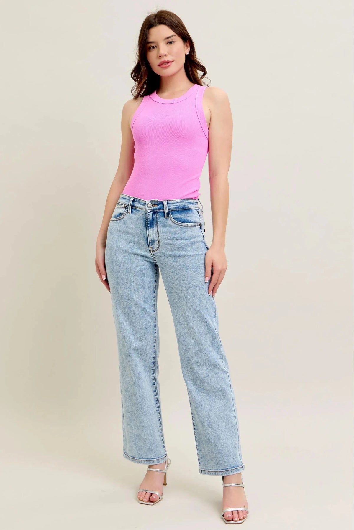 Trendsi Judy Blue Full Size High Waist Stone Wash Straight Jeans Plus Size