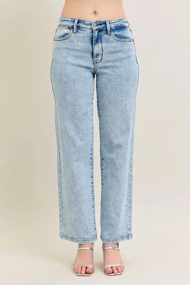 Trendsi Judy Blue Full Size High Waist Stone Wash Straight Jeans Plus Size