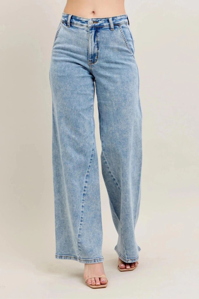 Judy Blue Full Size High Waist Wide Leg Jeans with Skewed Inseam Plus Size - LT by Trendsi from FREYA’S CLOSET