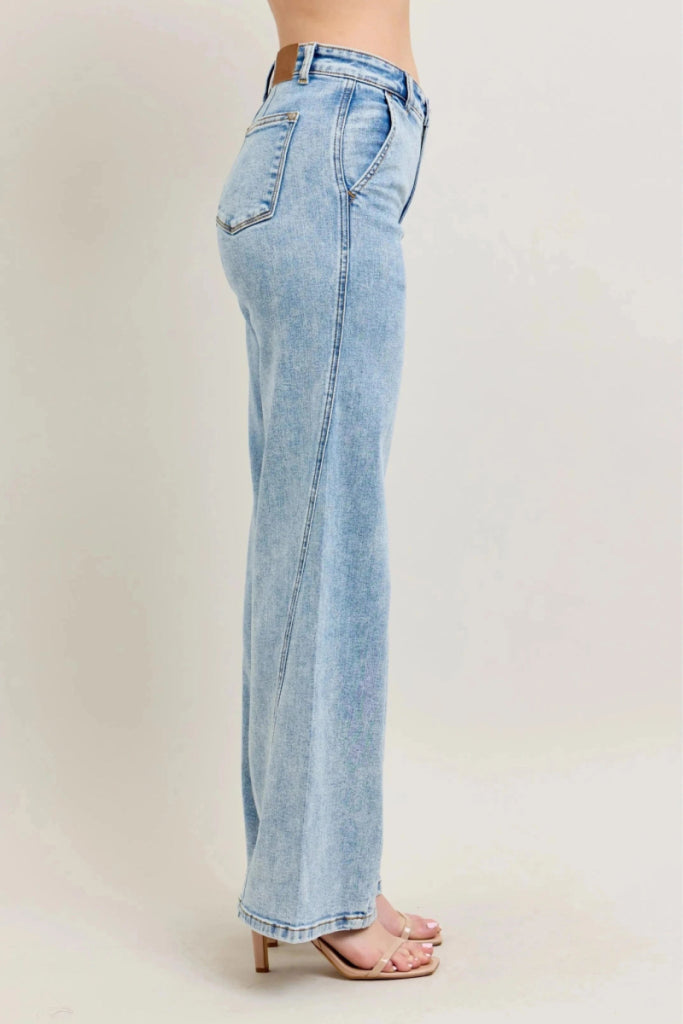 Judy Blue Full Size High Waist Wide Leg Jeans with Skewed Inseam Plus Size - LT by Trendsi from FREYA’S CLOSET
