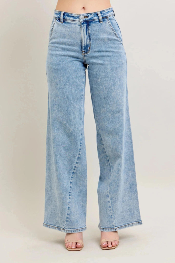 Judy Blue Full Size High Waist Wide Leg Jeans with Skewed Inseam Plus Size - LT by Trendsi from FREYA’S CLOSET