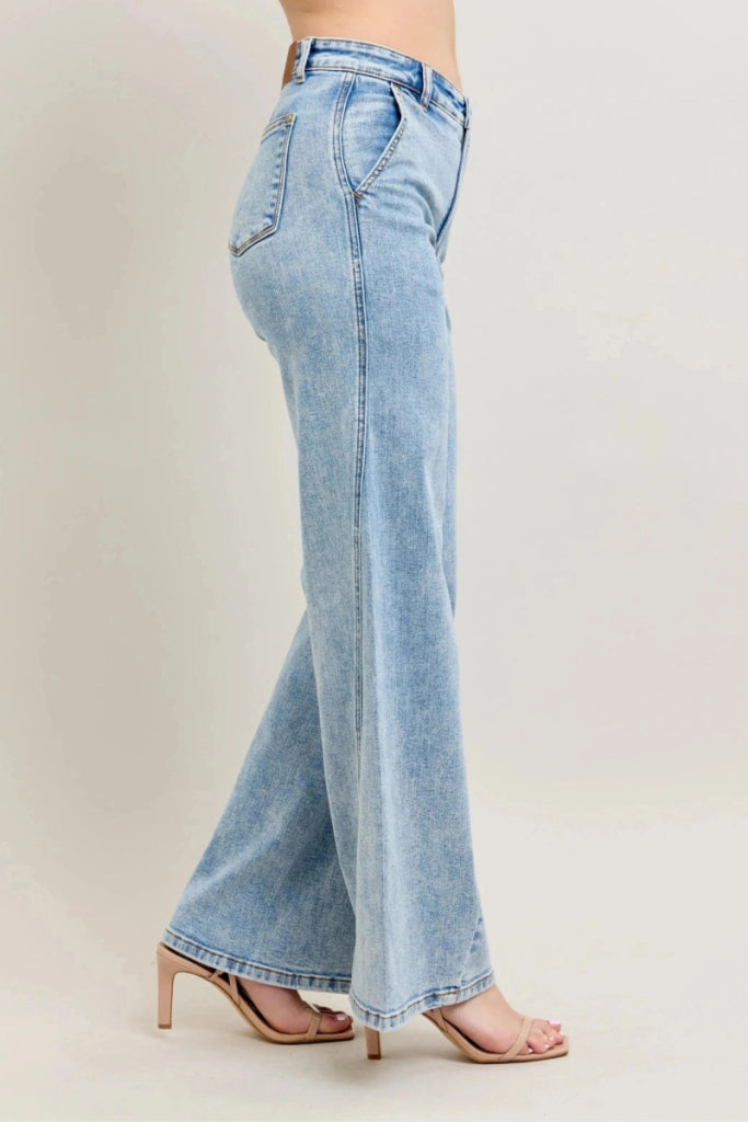 Judy Blue Full Size High Waist Wide Leg Jeans with Skewed Inseam Plus Size - LT by Trendsi from FREYA’S CLOSET