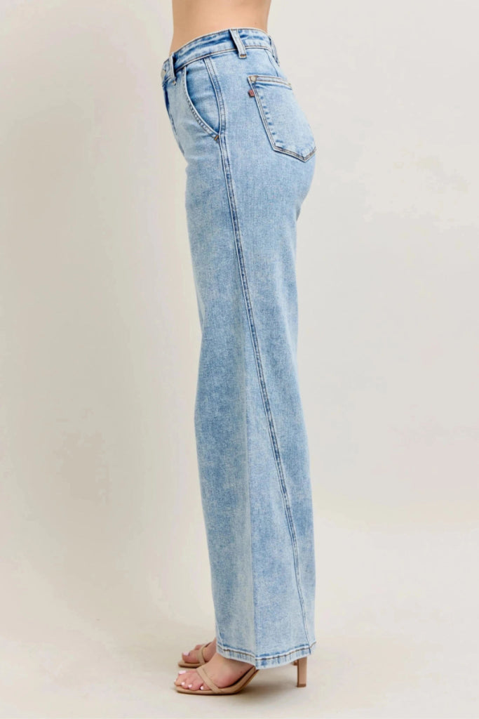 Judy Blue Full Size High Waist Wide Leg Jeans with Skewed Inseam Plus Size - LT by Trendsi from FREYA’S CLOSET
