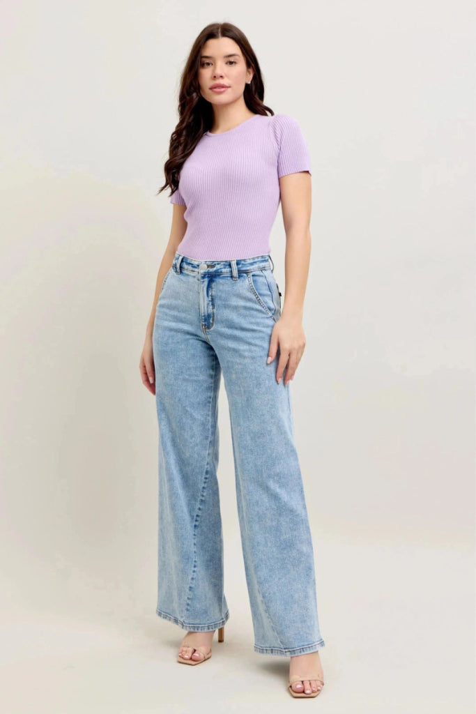 Judy Blue Full Size High Waist Wide Leg Jeans with Skewed Inseam Plus Size - LT by Trendsi from FREYA’S CLOSET