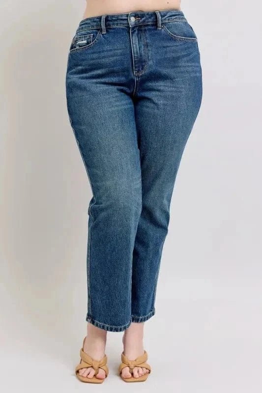 Judy Blue Full Size High Waisted Rigid Magic Non - destroy Straight Leg Jeans Plus Size - Dark by Trendsi from FREYA’S CLOSET
