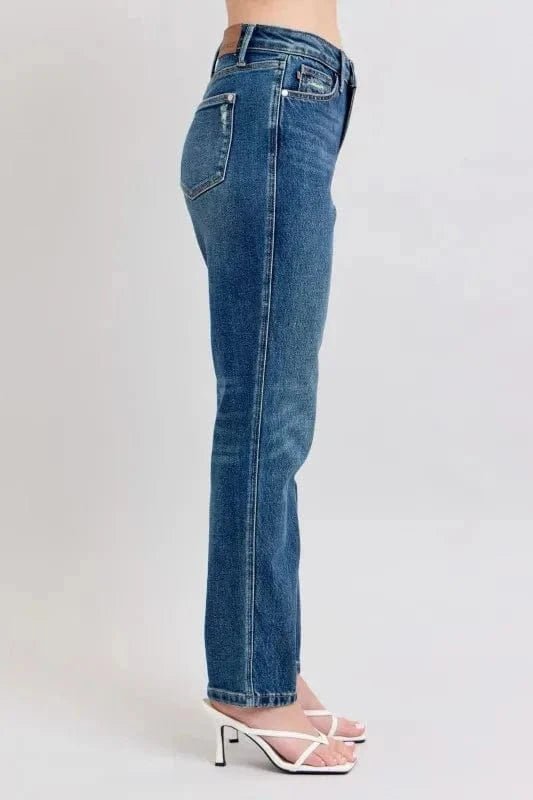 Judy Blue Full Size High Waisted Rigid Magic Non - destroy Straight Leg Jeans Plus Size - Dark by Trendsi from FREYA’S CLOSET