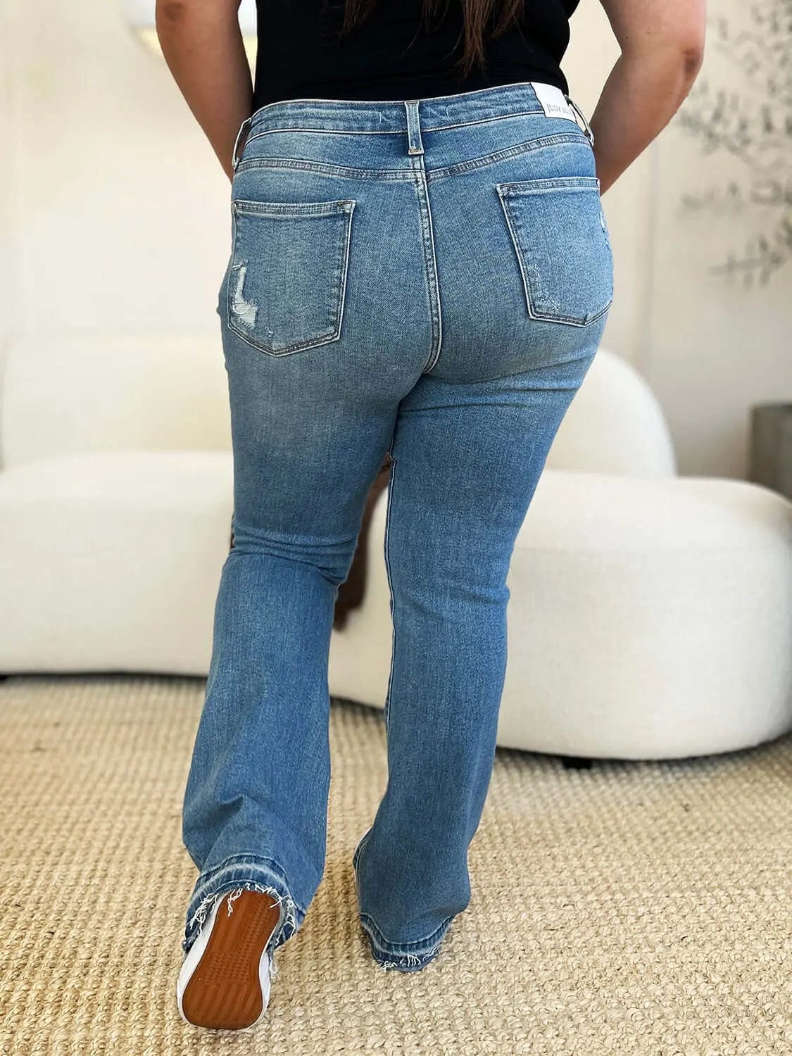 Trendsi Jeans Judy Blue Full Size Mid Rise Destroyed Hem Distressed Jeans
