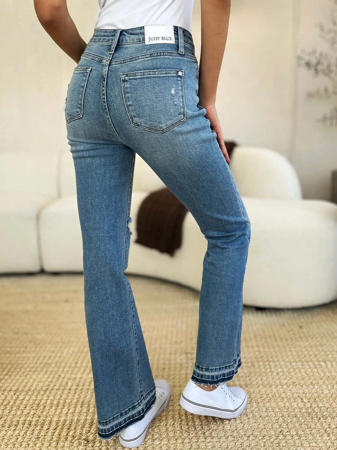 Trendsi Jeans Judy Blue Full Size Mid Rise Destroyed Hem Distressed Jeans