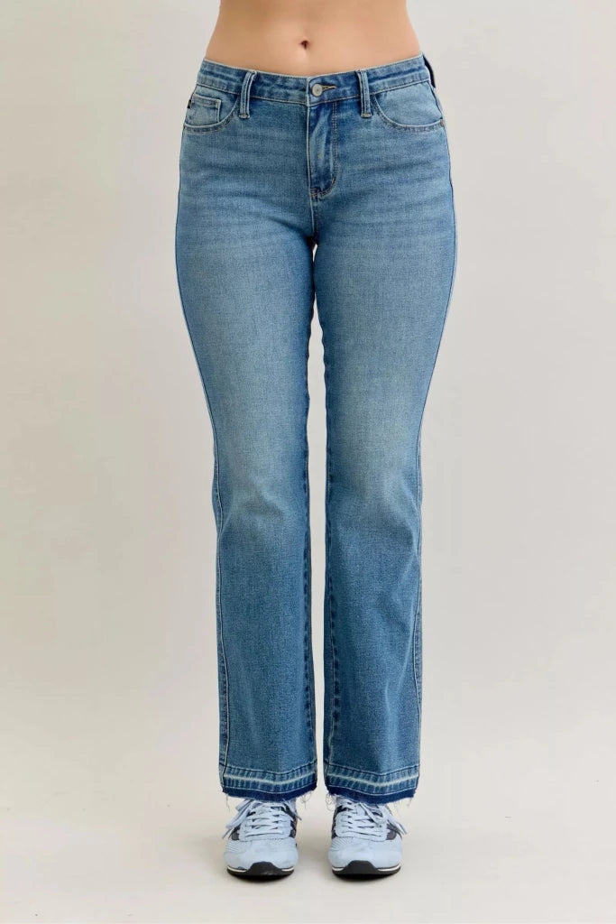Judy Blue Full Size Mid Rise Slim Bootcut Tummy Control Release Hem Jeans Plus Size - MD by Trendsi from FREYA’S CLOSET