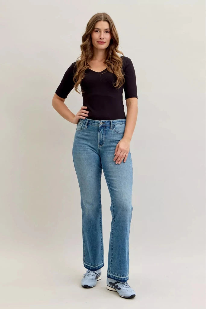 Judy Blue Full Size Mid Rise Slim Bootcut Tummy Control Release Hem Jeans Plus Size - MD by Trendsi from FREYA’S CLOSET