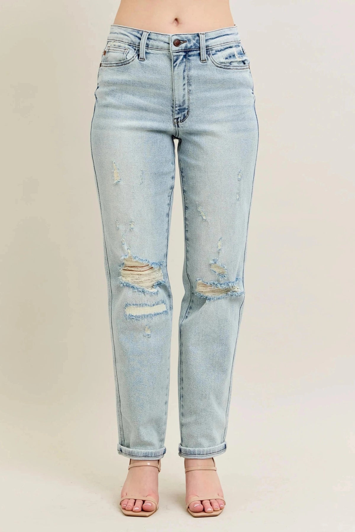 Trendsi Jeans Judy Blue Full Size Mr Repair Stitch Detail Destroy Single Cuff Bf Jeans Plus Size