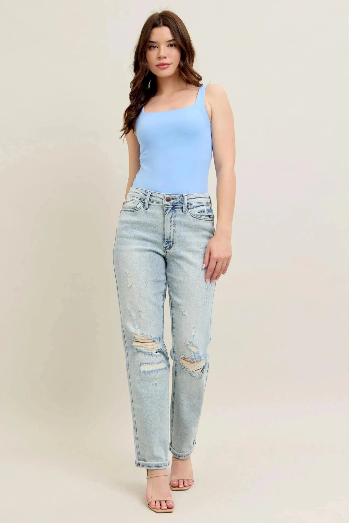 Trendsi Jeans LT / 0(24) Judy Blue Full Size Mr Repair Stitch Detail Destroy Single Cuff Bf Jeans Plus Size